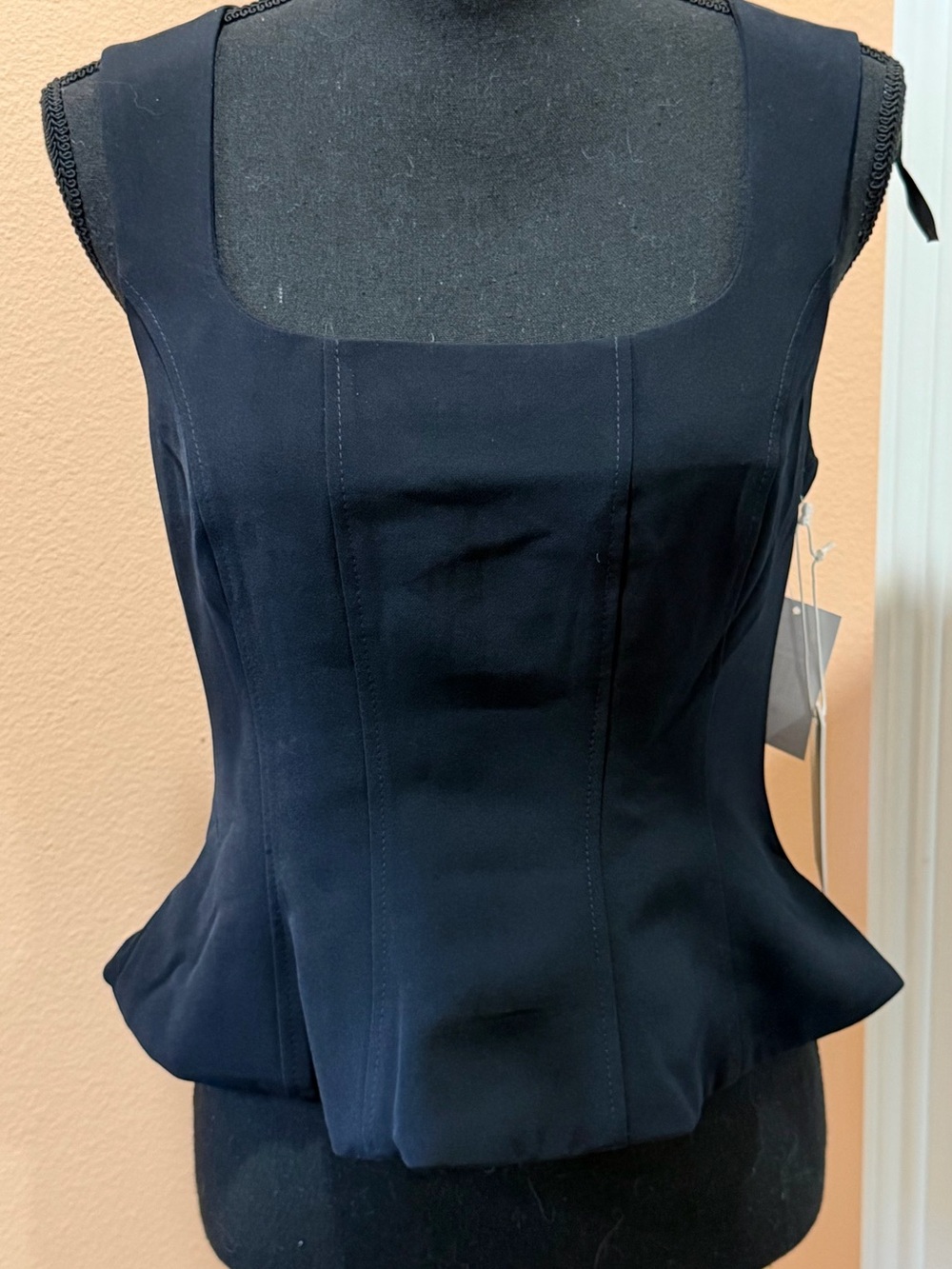 Parker Black Tailored Sleeveless Peplum Top Small Zip Back